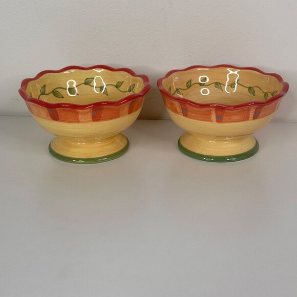 Pfaltzgraff Napoli Hand Painted Earthenware Footed Bowls Set Of 2 Fruit/Dessert - Picture 1 of 9